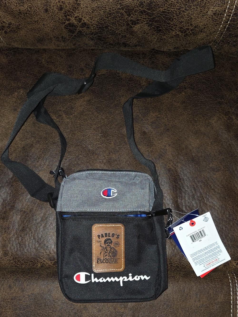 Champion Black & Gray Crossbody Belt Bag with Logo Patch
